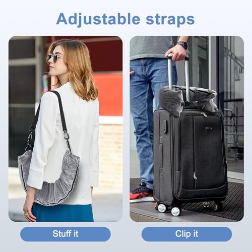 Eppyyo Stuffable Travel Pillow for Extra Luggage, Velvet Travel Neck Pillow Storage Bag with Adjustable Neck Size, Fits about 6 T-Shirts Travel Essentials Multifunctional Sleeping Rest Cushion