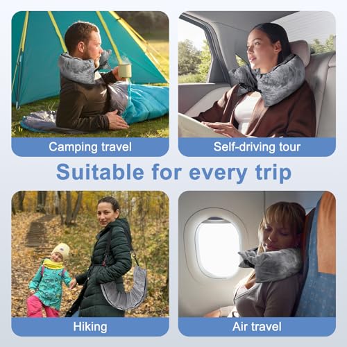 Eppyyo Stuffable Travel Pillow for Extra Luggage, Velvet Travel Neck Pillow Storage Bag with Adjustable Neck Size, Fits about 6 T-Shirts Travel Essentials Multifunctional Sleeping Rest Cushion