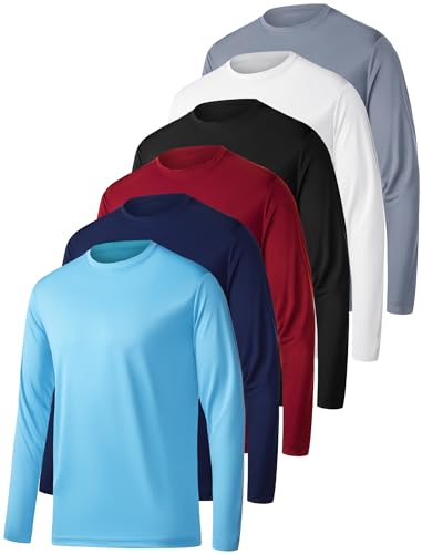 OYGSieg 6 or 5 Pack Long Sleeve Shirts for Men Moisture Wicking UPF SPF Sun Protection Tee Shirts Workout T Shirts Casual L