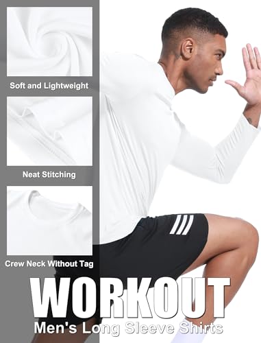 OYGSieg 6 or 5 Pack Long Sleeve Shirts for Men Moisture Wicking UPF SPF Sun Protection Tee Shirts Workout T Shirts Casual L