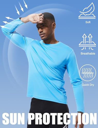 OYGSieg 6 or 5 Pack Long Sleeve Shirts for Men Moisture Wicking UPF SPF Sun Protection Tee Shirts Workout T Shirts Casual L