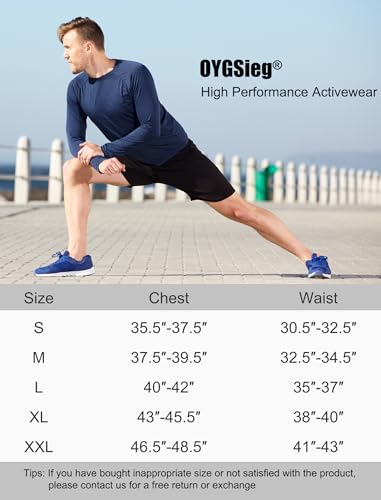 OYGSieg 6 or 5 Pack Long Sleeve Shirts for Men Moisture Wicking UPF SPF Sun Protection Tee Shirts Workout T Shirts Casual L