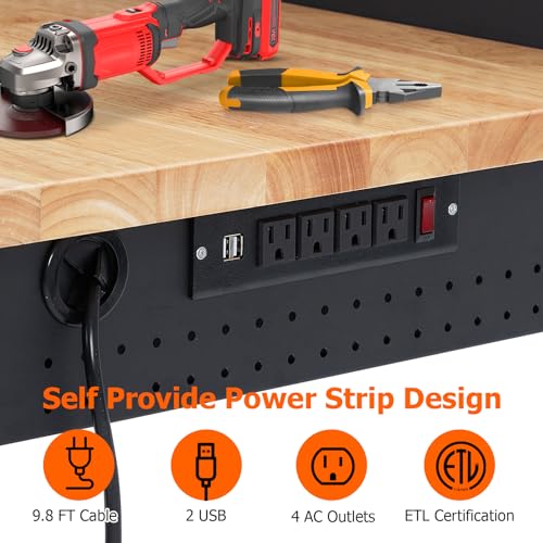 Heavy-Duty Adjustable Workbench with Drawer and Metal Frame