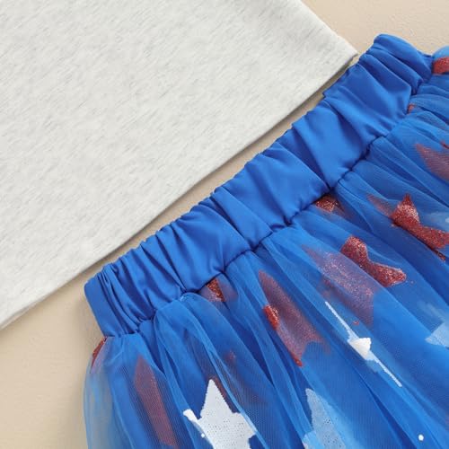 Socutebabe 4th of July Toddler Little Girl Outfit USA T-Shirt And Tulle Skirts Girls Dress Fourth Of July Clothes (USA Stars Blue, 6-7 Years)