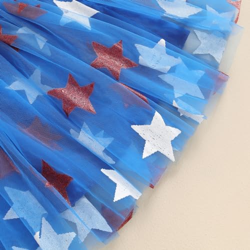Socutebabe 4th of July Toddler Little Girl Outfit USA T-Shirt And Tulle Skirts Girls Dress Fourth Of July Clothes (USA Stars Blue, 6-7 Years)