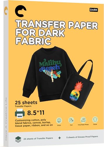 Hiipoo Heat Transfer Paper for T Shirts 25 Sheets, 8.5"x11" Printable Heat Transfer Vinyl for Inkjet Printer Iron on Transfers for Dark Fabric