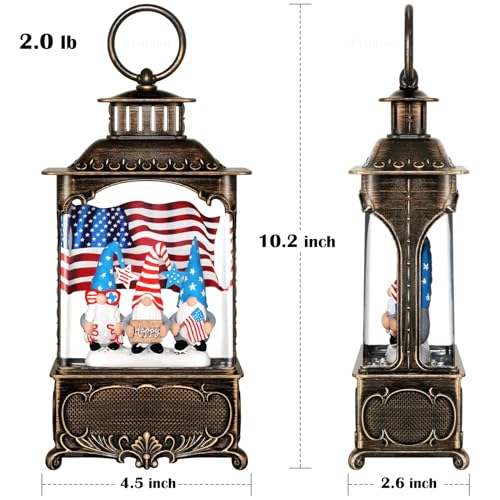 Priddop Gnome Snow Globe Lantern 4th of July Decorations with Timer, USB and Battery Powered 4th of July Shirts Patriotic Gnomes and American Flag Independence Day 10.2 inch