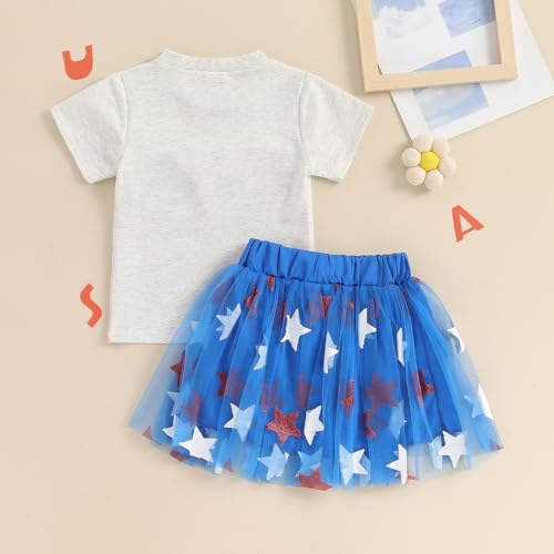 Socutebabe 4th of July Toddler Little Girl Outfit USA T-Shirt And Tulle Skirts Girls Dress Fourth Of July Clothes (USA Stars Blue, 6-7 Years)
