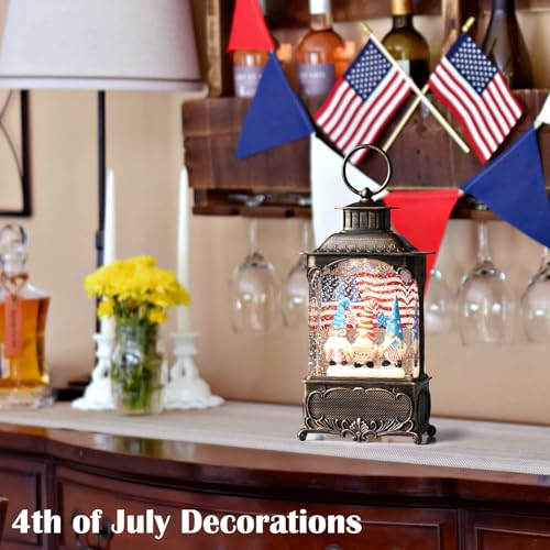 Priddop Gnome Snow Globe Lantern 4th of July Decorations with Timer, USB and Battery Powered 4th of July Shirts Patriotic Gnomes and American Flag Independence Day 10.2 inch