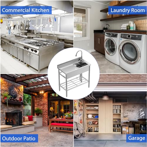 Commercial Stainless Steel Free Standing Kitchen Sink Utility Set