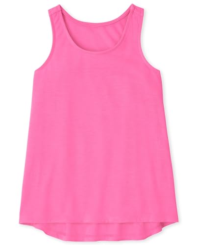 The Children's Place Girls' Sleeveless High Low Pajama Tank Top, Neon Peony, Large