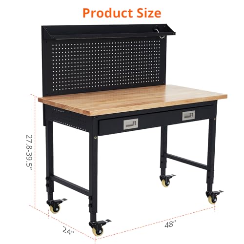 Heavy-Duty Adjustable Workbench with Drawer and Metal Frame