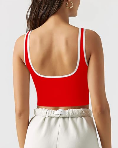 SUUKSESS Women Sweetheart Neckline Longline Sports Bra Padded Basic Workout Crop Tank Top (Red, S)