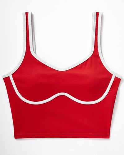 SUUKSESS Women Sweetheart Neckline Longline Sports Bra Padded Basic Workout Crop Tank Top (Red, S)