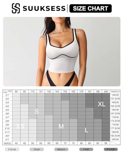 SUUKSESS Women Sweetheart Neckline Longline Sports Bra Padded Basic Workout Crop Tank Top (Red, S)
