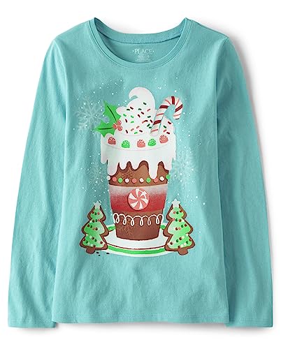 The Children's Place Girls' All Holidays Long Sleeve Graphic T-Shirts, Christmas Candy Cane Hot Cocoa, Medium