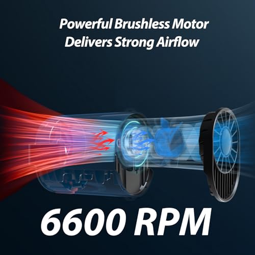 Rechargeable Waist Fan, Portable Fan with 25H Battery Life, 4 Speed Adjustable Belt Fan, 6600 RPM Strong Personal Cool Clip Fan Under Shirt for Farm Work Fishing Hiking - Black