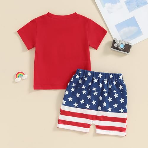 Toddler Baby Boy 4th of July Outfit Summer Clothes Short Sleeve Letter T Shirt Tops Newborn Rolled Shorts Set (USA-Red, 18-24 Months)