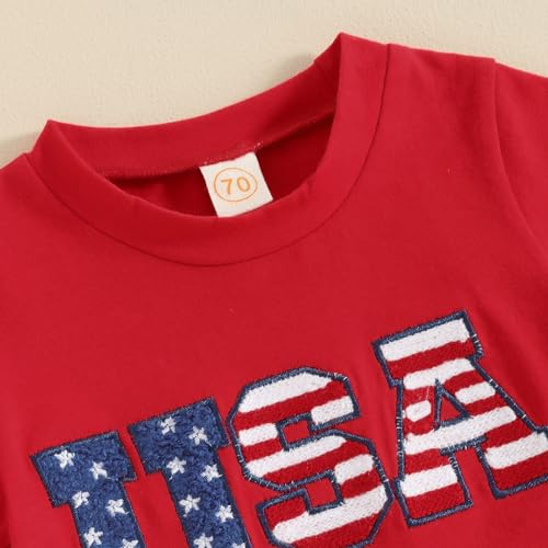 Toddler Baby Boy 4th of July Outfit Summer Clothes Short Sleeve Letter T Shirt Tops Newborn Rolled Shorts Set (USA-Red, 18-24 Months)