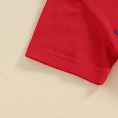 Toddler Baby Boy 4th of July Outfit Summer Clothes Short Sleeve Letter T Shirt Tops Newborn Rolled Shorts Set (USA-Red, 18-24 Months)