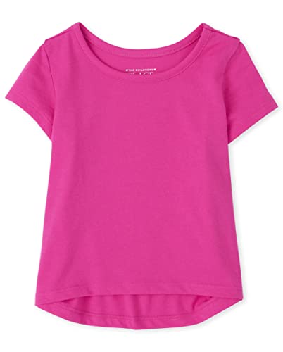 The Children's Place Baby Girls' and Toddler Short Sleeve Flutter Knit Shirts, Neon Pink, 2T