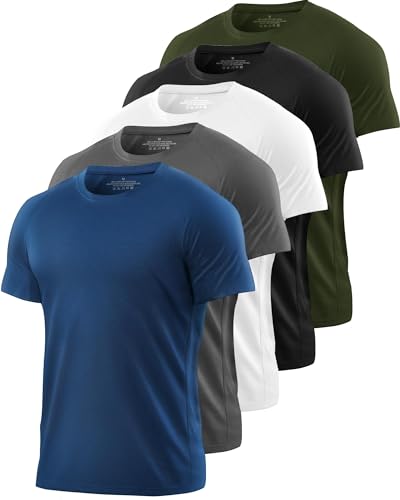 Kinglaman Mesh Workout Shirts for Men Dry Fit Gym Shirts Quick Dry Athletic Short Sleeve Sports T-Shirt Moisture Wicking 1 Black 1 Gray 1 White 1 Blue 1 Green X-Large