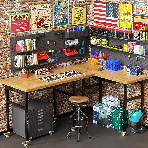 60" Heavy-Duty Adjustable Wood Workbench with Wheels