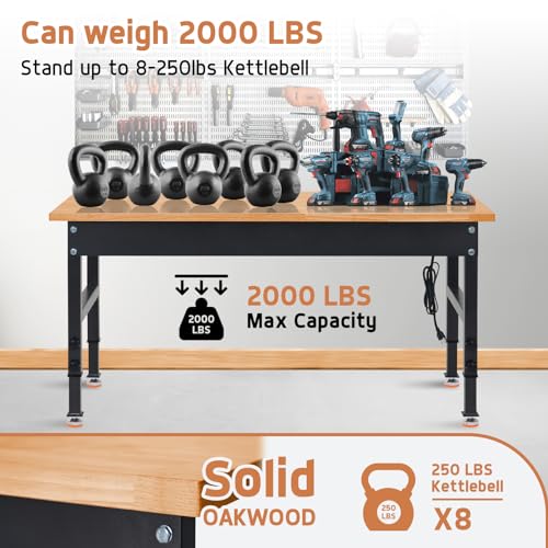 48" Heavy-Duty Adjustable Workbench with Power Outlets