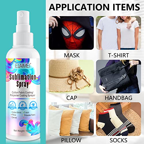 Sublimation Spray for Cotton Shirts 100ML Bright Sublimation Spray for All Fabric Including Polyester Carton Tote Bag Pillows, Waterproof Quick Drying Brighter & More Vibrant Colors