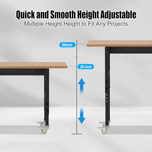 60" Heavy-Duty Adjustable Wood Workbench with Wheels