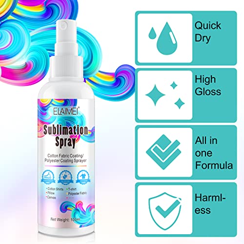 Sublimation Spray for Cotton Shirts 100ML Bright Sublimation Spray for All Fabric Including Polyester Carton Tote Bag Pillows, Waterproof Quick Drying Brighter & More Vibrant Colors