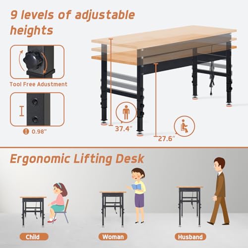 48" Heavy-Duty Adjustable Workbench with Power Outlets