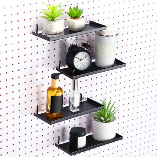Black Metal Pegboard Shelves with Tray Brackets