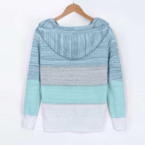 YAnGSale Top Casual Patchwork Sweater Women Fashion Hoodies Long Sleeves Shirt Hooded Blouse Knit Pullover (Sky Blue, XXL)