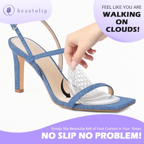 Beautulip Ball of Foot Cushions Women, Metatarsal Pads, High Heel Comfort Pads, Weight Shifting and Shock Absorbing in Shoes (2 Pairs) (Clear)