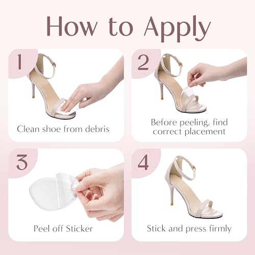 Ball of Foot Cushions for Women (2 Pairs) Metatarsal Pads Women, High Heel Comfort Pads, All Day Comfort & Pain Relief Heel Pads, One Size Fits All, Shoe Gummies for Heels (Clear)
