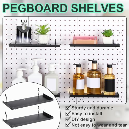 Black Metal Pegboard Shelves with Tray Brackets