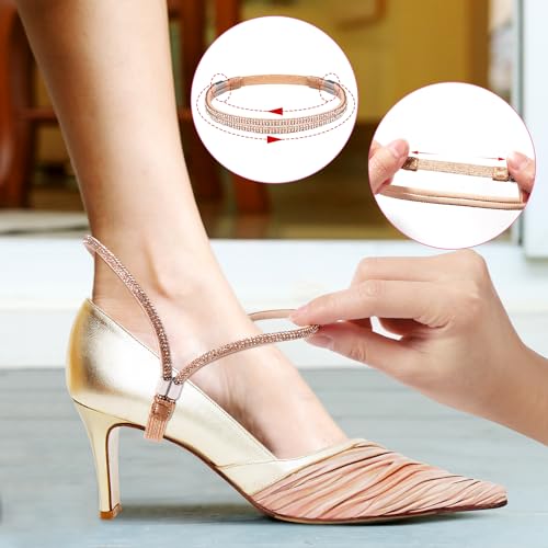 4 Pairs High Heels Shoe Straps, 4 Styles Rhinestone Shoe Lace For Heels Detachable Shoe Straps for Loose Shoes Anti-Loose Shoe Straps for High Heels Sandals Slippers