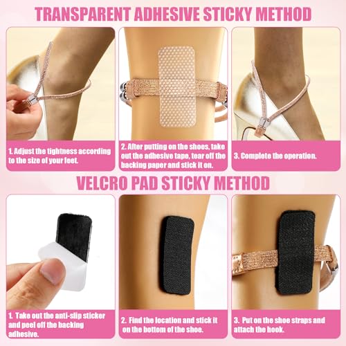 4 Pairs High Heels Shoe Straps, 4 Styles Rhinestone Shoe Lace For Heels Detachable Shoe Straps for Loose Shoes Anti-Loose Shoe Straps for High Heels Sandals Slippers