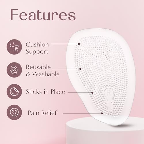 Ball of Foot Cushions for Women (2 Pairs) Metatarsal Pads Women, High Heel Comfort Pads, All Day Comfort & Pain Relief Heel Pads, One Size Fits All, Shoe Gummies for Heels (Clear)