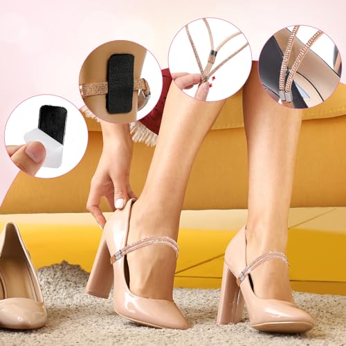 4 Pairs High Heels Shoe Straps, 4 Styles Rhinestone Shoe Lace For Heels Detachable Shoe Straps for Loose Shoes Anti-Loose Shoe Straps for High Heels Sandals Slippers