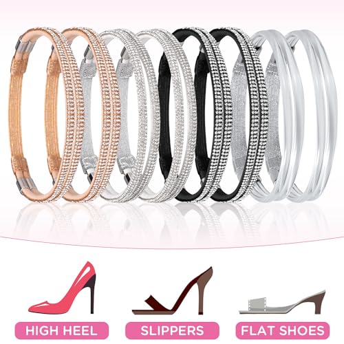 4 Pairs High Heels Shoe Straps, 4 Styles Rhinestone Shoe Lace For Heels Detachable Shoe Straps for Loose Shoes Anti-Loose Shoe Straps for High Heels Sandals Slippers