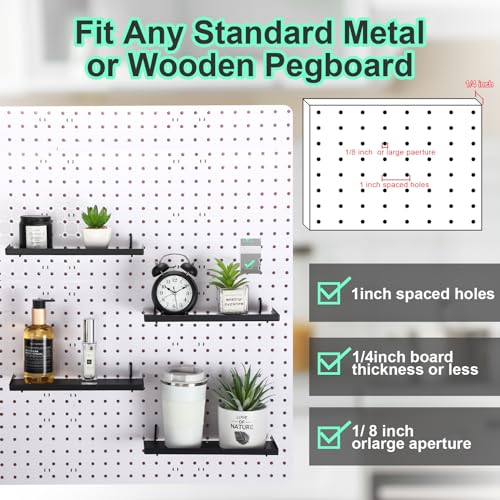 Black Metal Pegboard Shelves with Tray Brackets