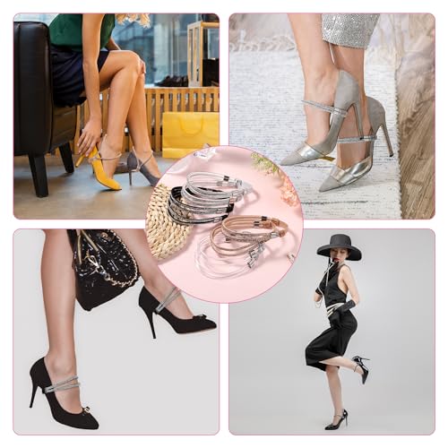 4 Pairs High Heels Shoe Straps, 4 Styles Rhinestone Shoe Lace For Heels Detachable Shoe Straps for Loose Shoes Anti-Loose Shoe Straps for High Heels Sandals Slippers