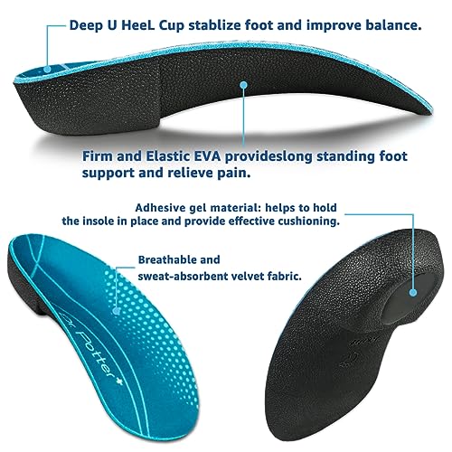 DR. POTTER+ 3/4 Orthotic Insoles, Shoe Inserts for Plantar Fasciitis Relief, High Arch Support Inserts for Flat Feet, Over-Pronation and Heel Pain (Medium(Men's 6.5-8.5 / Women's 7.5-9.5))