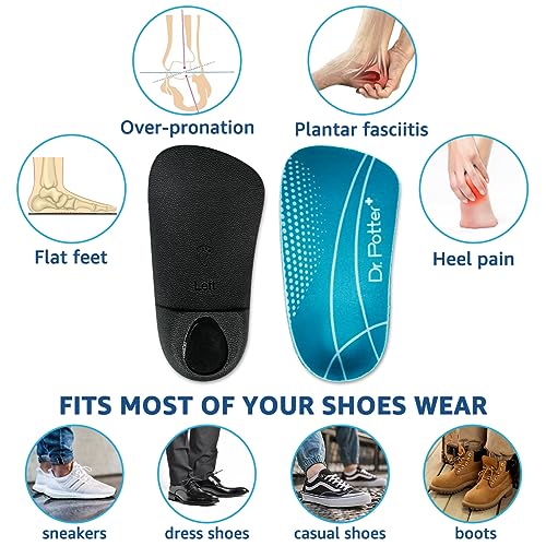 DR. POTTER+ 3/4 Orthotic Insoles, Shoe Inserts for Plantar Fasciitis Relief, High Arch Support Inserts for Flat Feet, Over-Pronation and Heel Pain (Medium(Men's 6.5-8.5 / Women's 7.5-9.5))