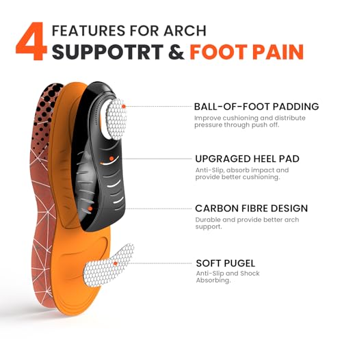 Plantar Fasciitis Arch Support Insoles - Welnove Heavy Duty High Arch Inserts Standing All Day, Fatigue Reduce - Orthotic Cushions for Foot Pain, Flat Feet, Heel Spurs, Man & Women, Fit Most Shoes (M)