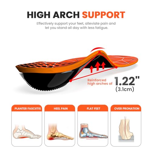 Plantar Fasciitis Arch Support Insoles - Welnove Heavy Duty High Arch Inserts Standing All Day, Fatigue Reduce - Orthotic Cushions for Foot Pain, Flat Feet, Heel Spurs, Man & Women, Fit Most Shoes (M)