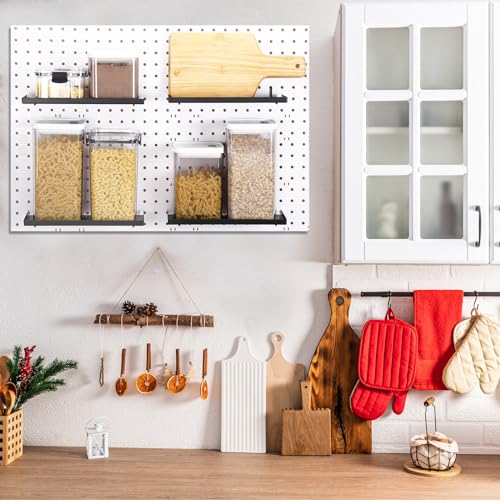 Black Metal Pegboard Shelves with Tray Brackets