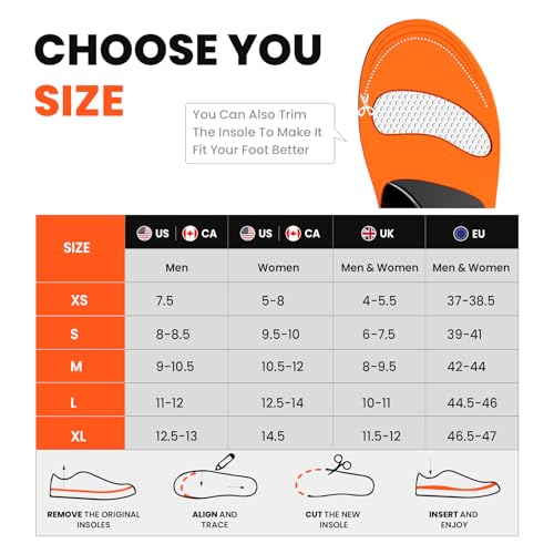 Plantar Fasciitis Arch Support Insoles - Welnove Heavy Duty High Arch Inserts Standing All Day, Fatigue Reduce - Orthotic Cushions for Foot Pain, Flat Feet, Heel Spurs, Man & Women, Fit Most Shoes (M)